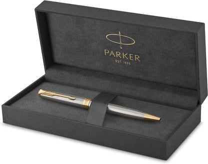 Parker Sonnet Ballpoint Pen | Stainless Steel with Gold Trim | Medium Point Black Ink | Gift Box