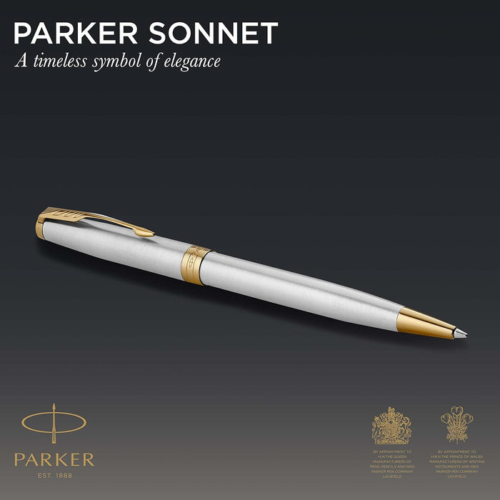 Parker Sonnet Ballpoint Pen | Stainless Steel with Gold Trim | Medium Point Black Ink | Gift Box