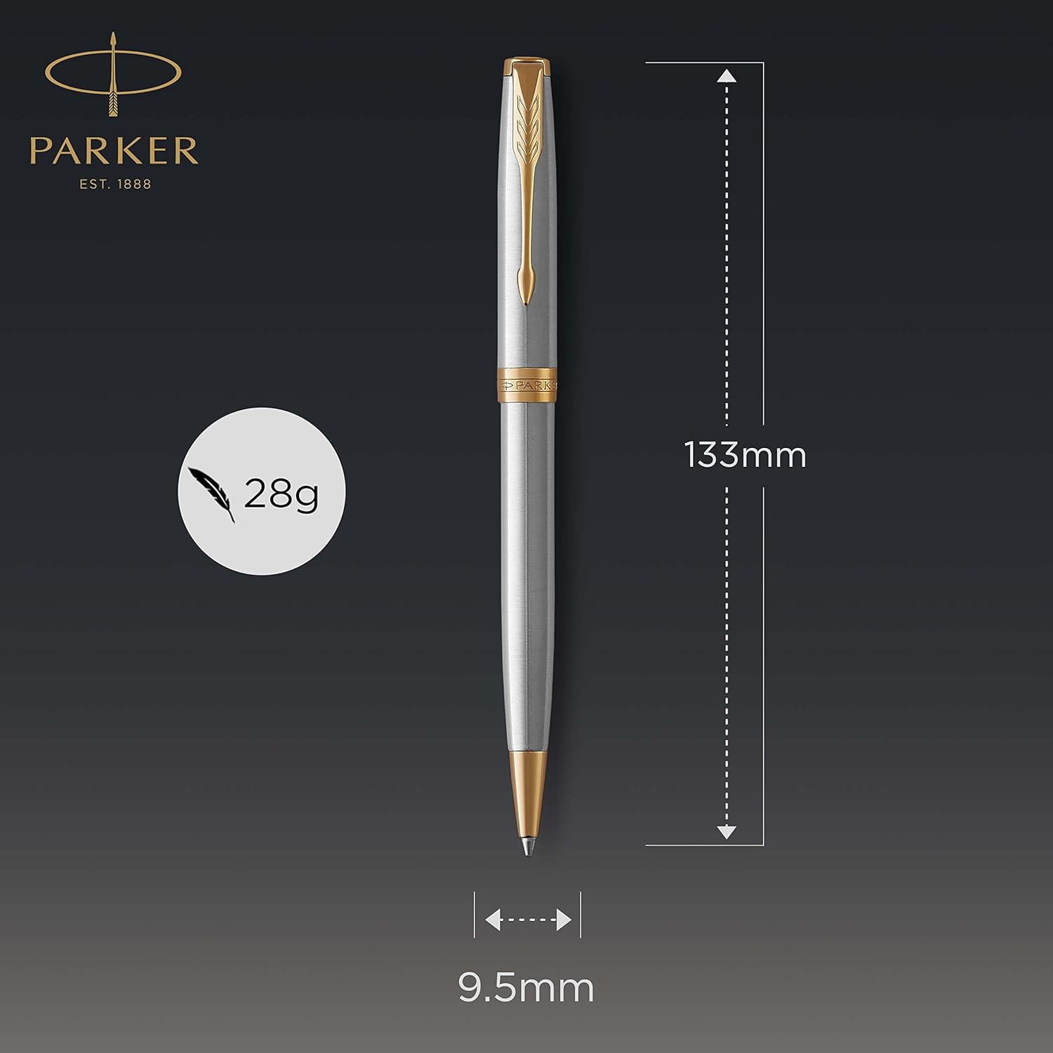 Parker Sonnet Ballpoint Pen | Stainless Steel with Gold Trim | Medium Point Black Ink | Gift Box
