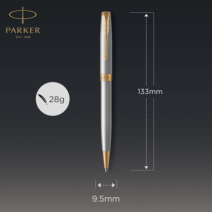 Parker Sonnet Ballpoint Pen | Stainless Steel with Gold Trim | Medium Point Black Ink | Gift Box