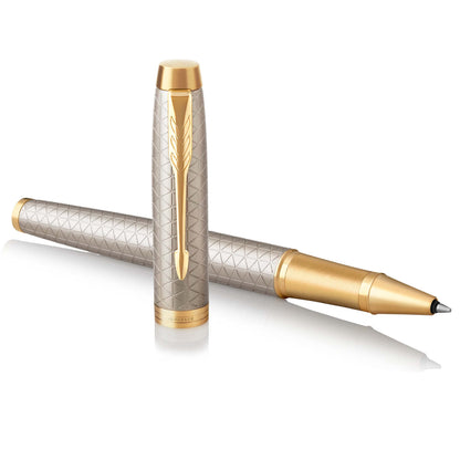 Parker IM Tintenroller | Premium Warm Silver | feine Spitze | Schwarz | Geschenkbox