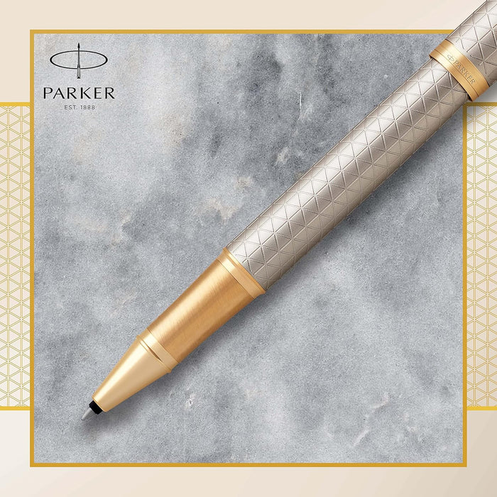 Parker IM Tintenroller | Premium Warm Silver | feine Spitze | Schwarz | Geschenkbox