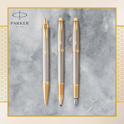 Parker IM Ballpoint Pen | Premium Warm Silver | Medium Point Blue Ink | Gift Box