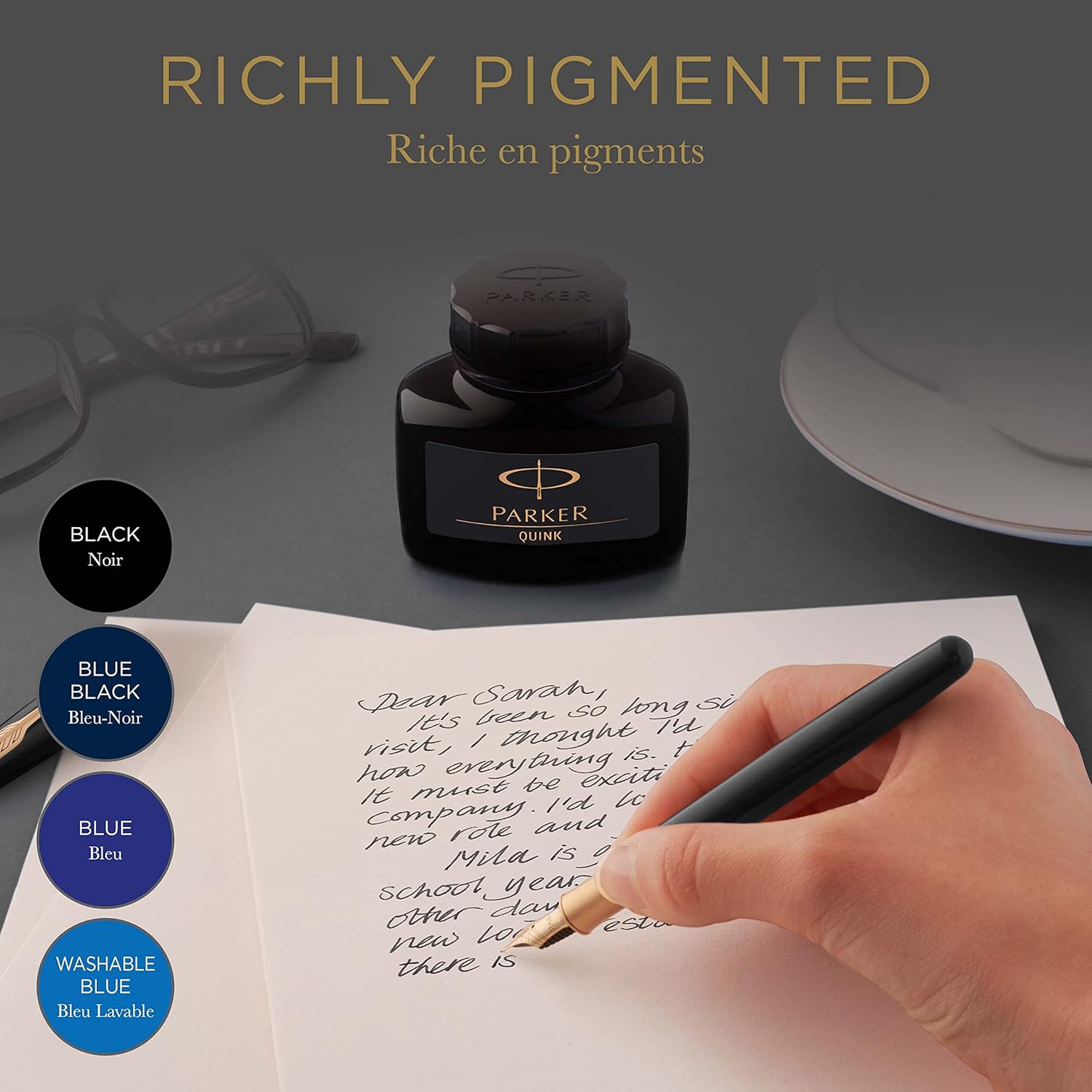 Parker Fountain Pen Ink Bottle | Washable Blue QUINK Ink | 57 ml Fountain Pen Refill.