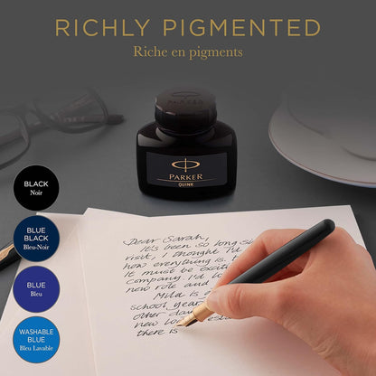 Parker Fountain Pen Ink Bottle | Washable Blue QUINK Ink | 57 ml Fountain Pen Refill.