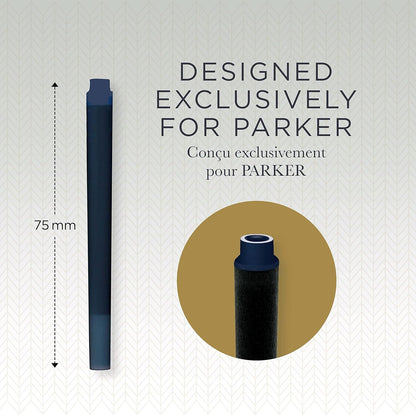 Parker Fountain Pen Ink Refill Cartridges | Long | Blue-Black QUINK Ink | 5 Count