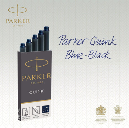 Parker Fountain Pen Ink Refill Cartridges | Long | Blue-Black QUINK Ink | 5 Count