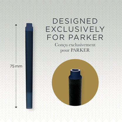Parker Fountain Pen Ink Refill Cartridges | Long | Blue-Black QUINK Ink | 5 Count