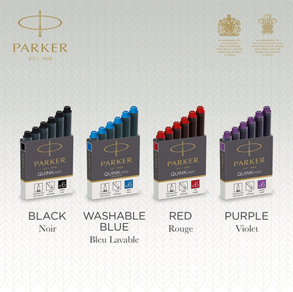 Parker Mini Fountain Pen Ink Refill Cartridges | Black QUINK Ink | 6 Count