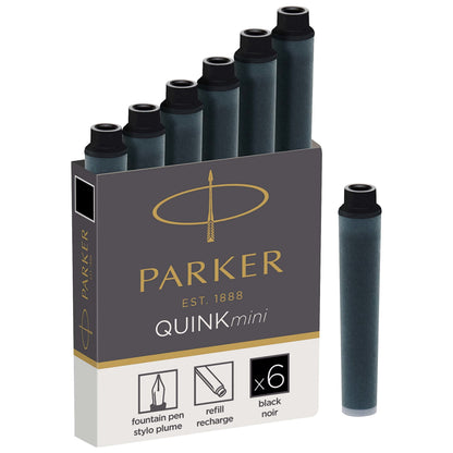 Parker Mini Fountain Pen Ink Refill Cartridges | Black QUINK Ink | 6 Count