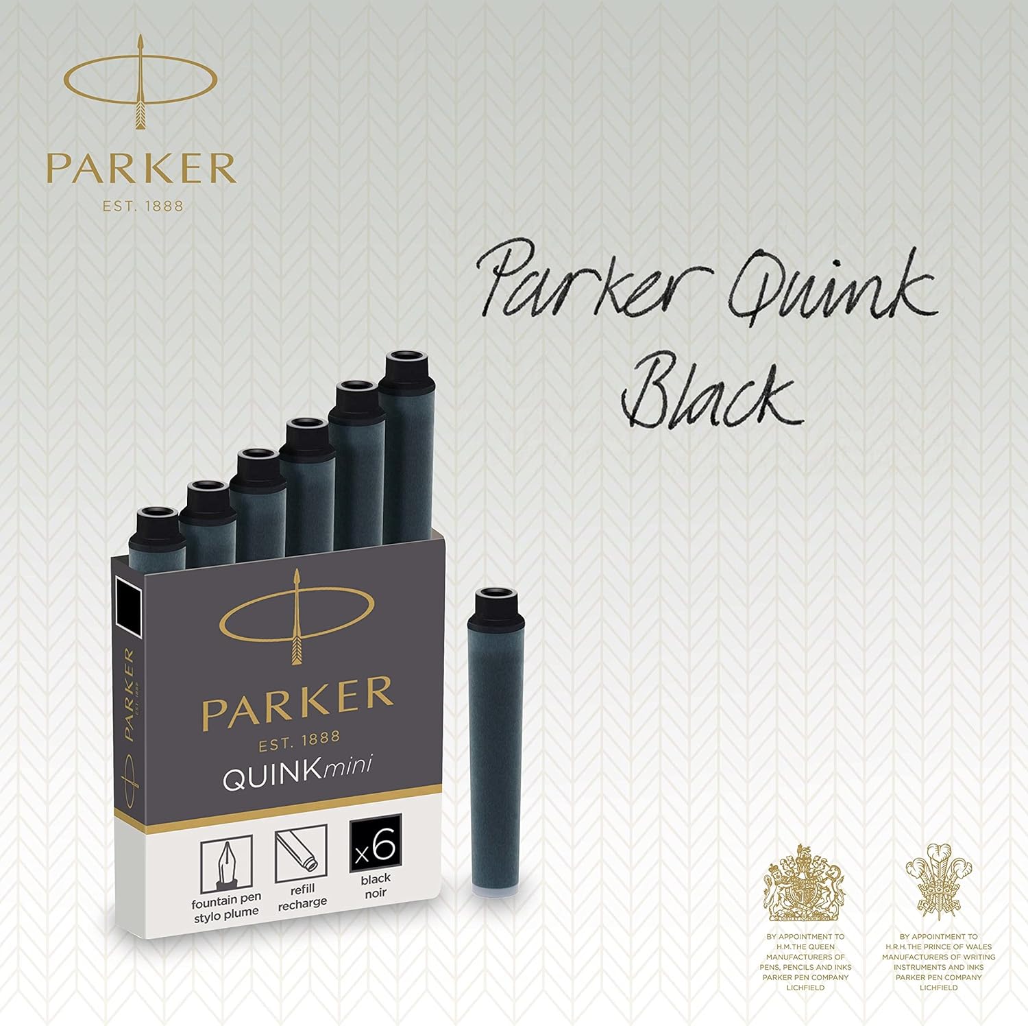 Parker Mini Fountain Pen Ink Refill Cartridges | Black QUINK Ink | 6 Count