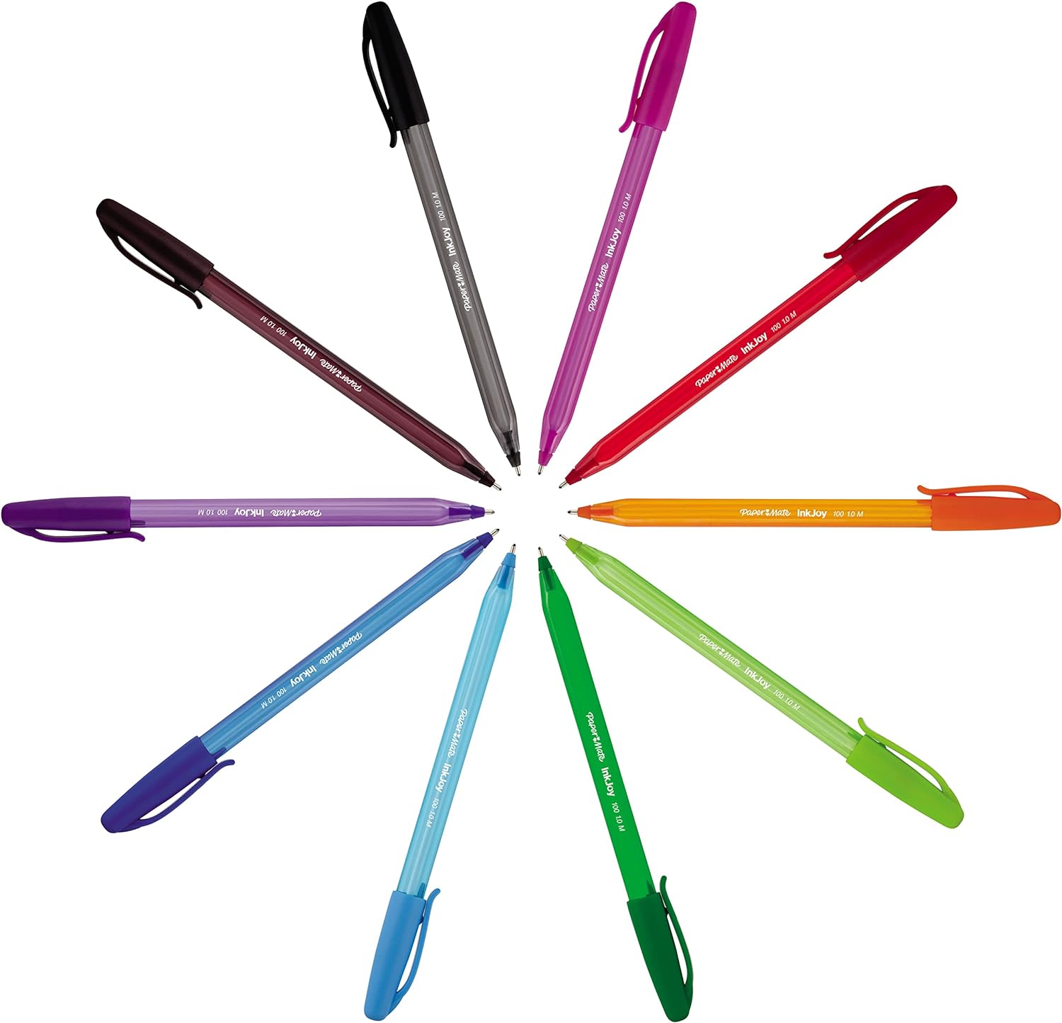 Paper Mate InkJoy 100ST Ballpoint Pens | Medium Point (1.0mm) | Red, Green, Blue & Black | 5 Count