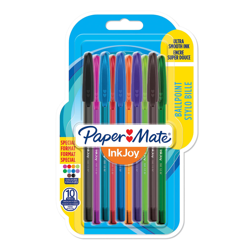 Paper Mate InkJoy 100ST Ballpoint Pens | Medium Point (1.0mm) | Fun Colours | 10 Count