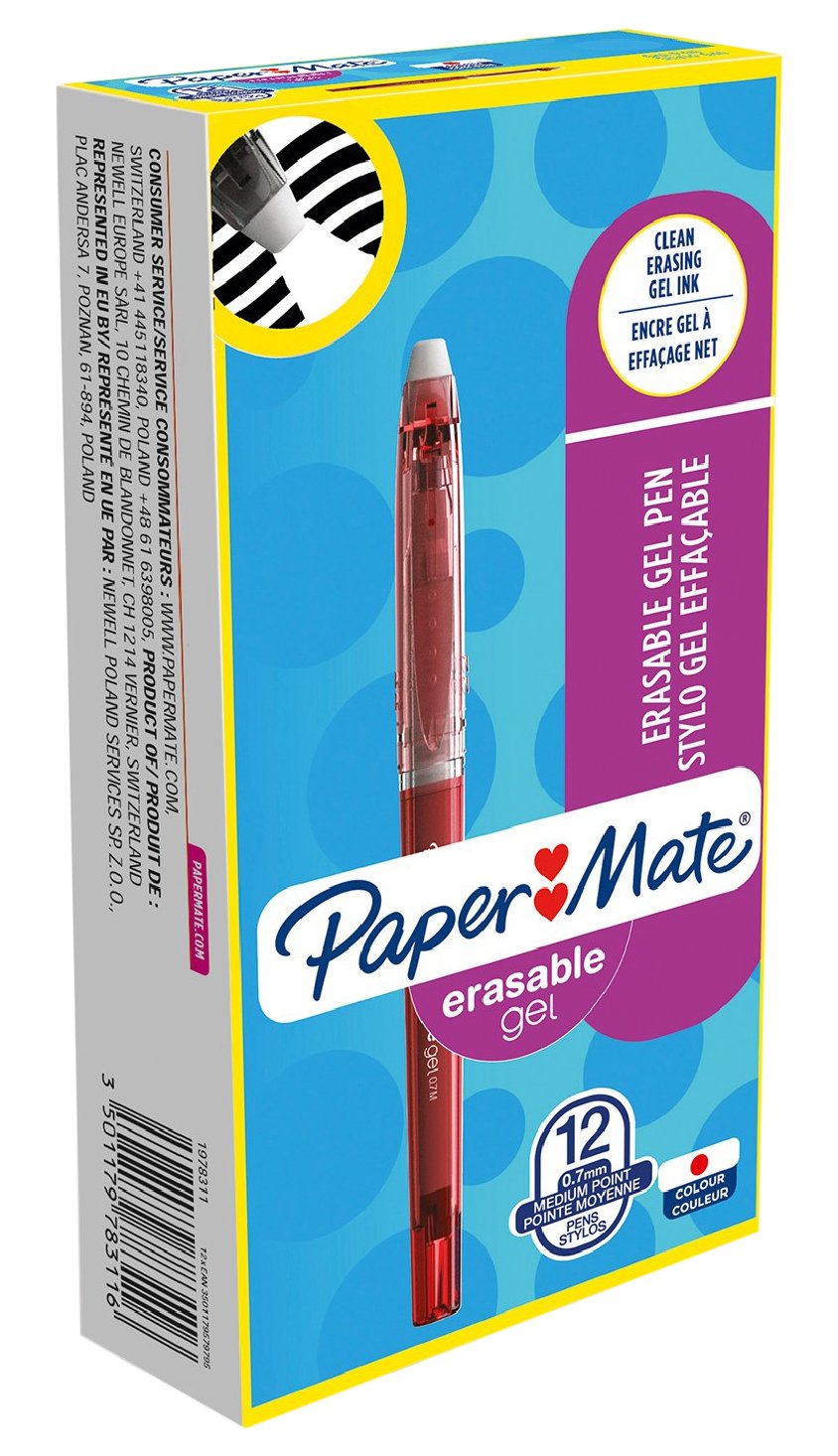 Paper Mate Medium 0.7 mm Tip Erasable Gel Pen - Red (Pack of 12