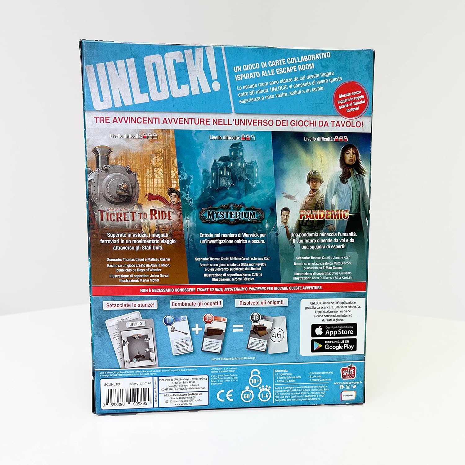 Asmodee Unlock!, Game Adventures, Board Game with App, Escape Room, 1-6 Players, 10+ Years, Italian Edition