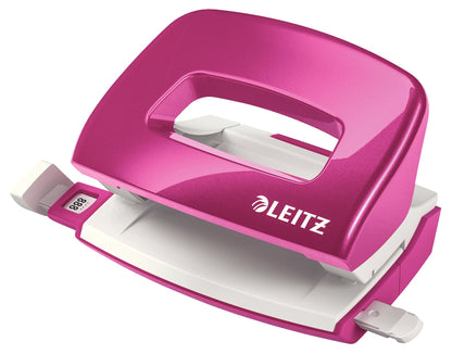 Leitz Mini Hole Punch, 10 Sheets, Guide Bar with Format Markings, Metal, WOW Range, 50601023 - Metallic