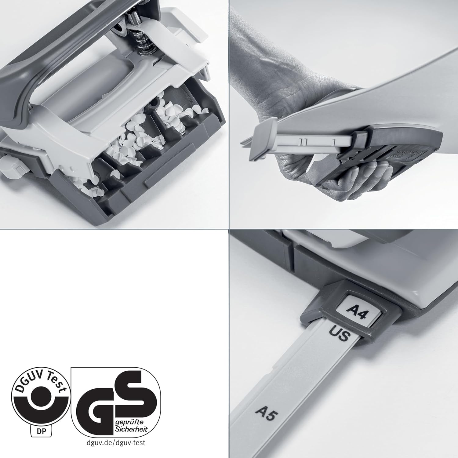 Leitz Mini Hole Punch, 10 Sheets, Guide Bar with Format Markings, Metal, WOW Range, 50601023 - Metallic