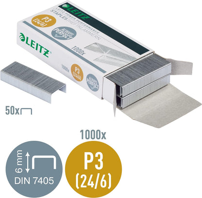 Leitz 55700000 P3 Power Performance 24/6 Staples, Strong Steel, Length 6 mm, 1000 Staples, Staples Up to 30 Sheet Capacity