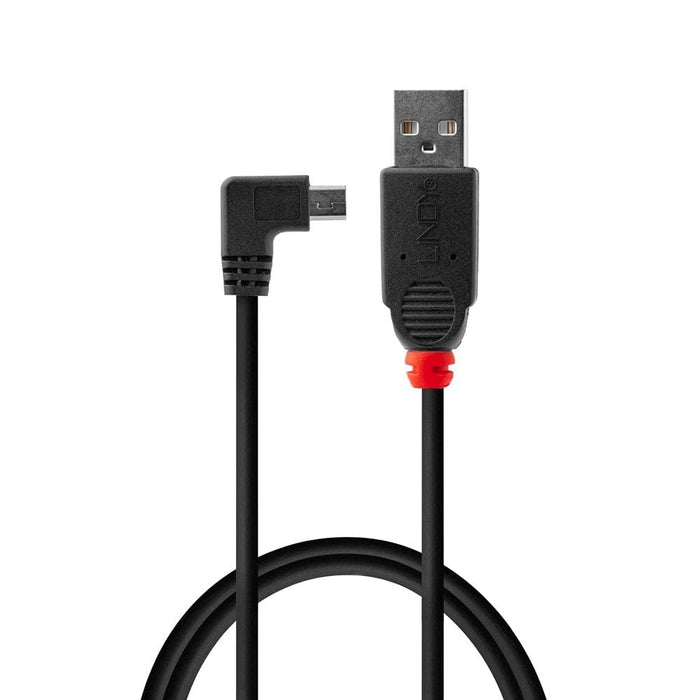 LINDY 31970 0.5m USB 2.0 Cable, Type A to Mini-B, 90 Degree Right Angle, Black