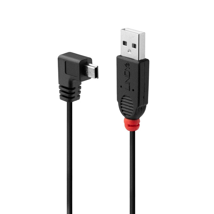 LINDY 31970 0.5m USB 2.0 Cable, Type A to Mini-B, 90 Degree Right Angle, Black