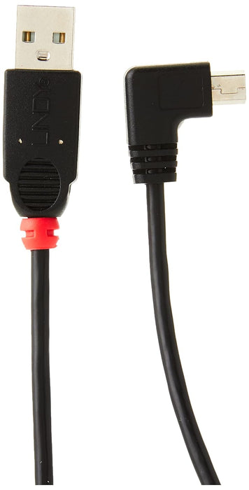 LINDY 31970 0.5m USB 2.0 Cable, Type A to Mini-B, 90 Degree Right Angle, Black