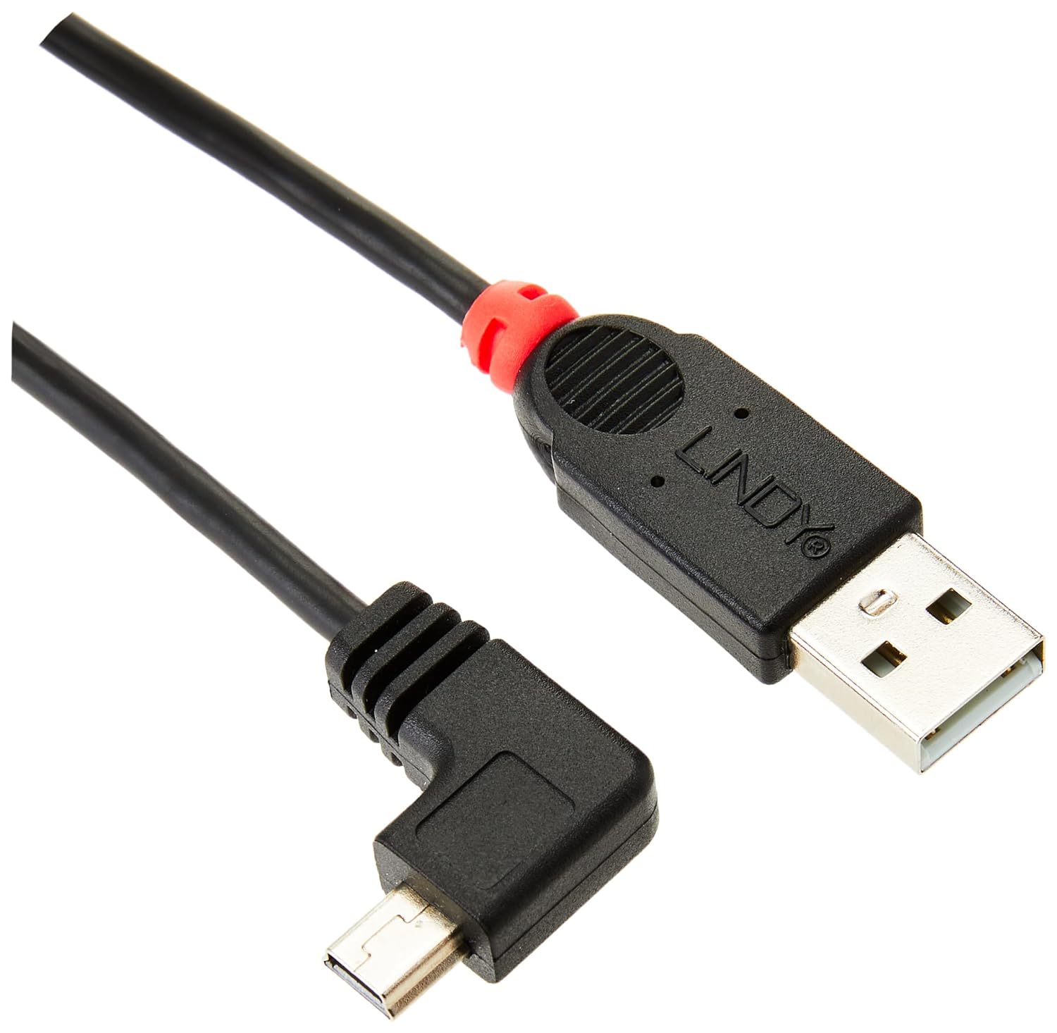 LINDY 31970 0.5m USB 2.0 Cable, Type A to Mini-B, 90 Degree Right Angle, Black