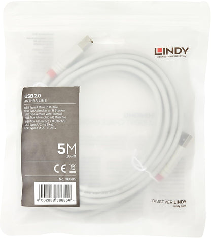 LINDY 36685 USB 2.0 Type A to B Cable - Anthra Line Grey