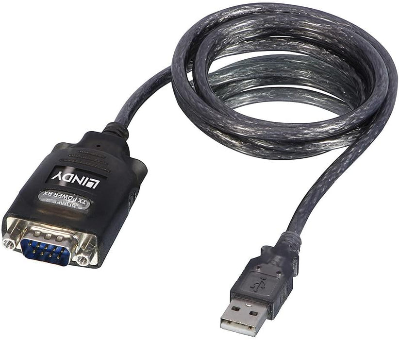 LINDY 42686 USB to RS232 Serial Converter with COM Retention, Black