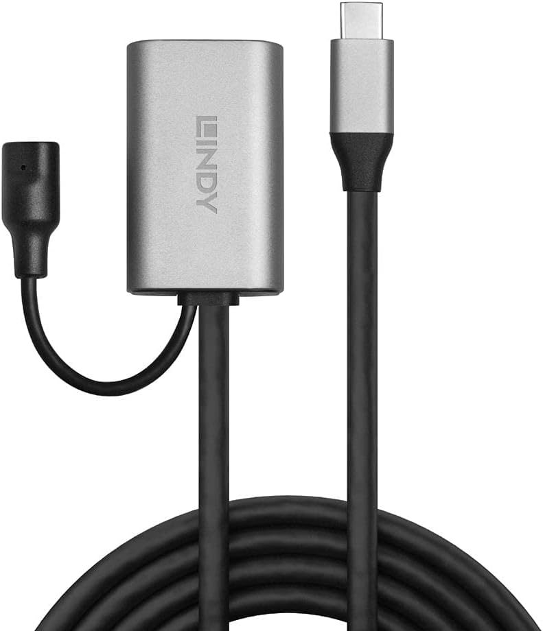 LINDY USB 3.1 Aktiv-Verlängerung Typ C/C M/F 5m & 70227 Euro-Steckernetzteil 5V DC 2A Level VI mit Mini-DC Rundstecker 3 44317 35mm, schwarz