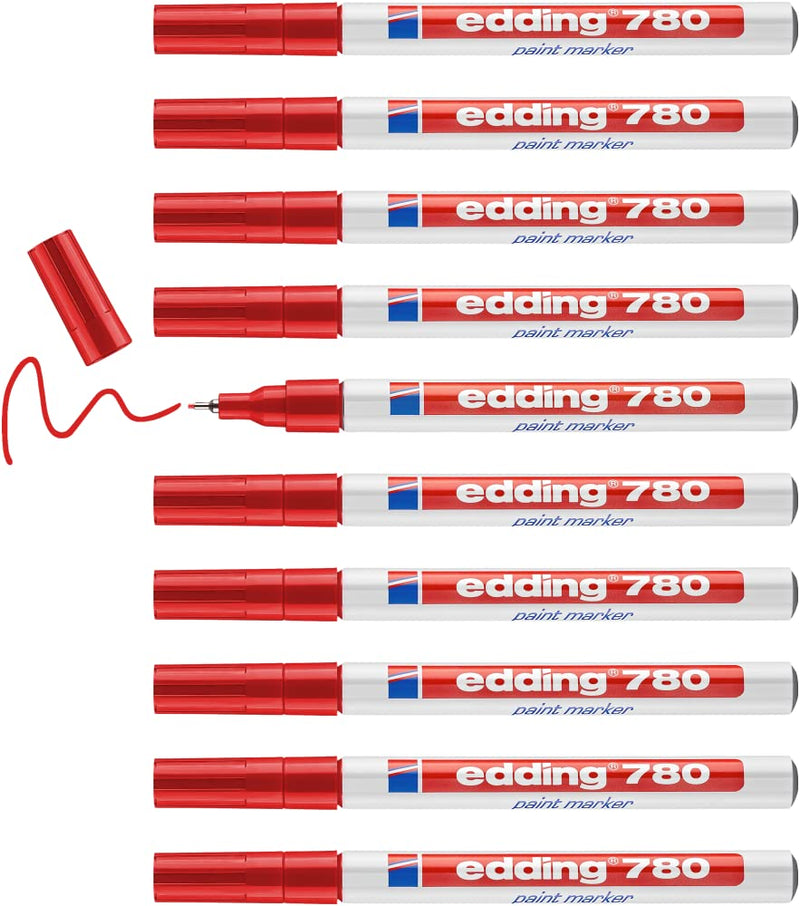 EDDING 780 PAINT MARKER Pen Extra FINE Low Odour - RED 04: 10 Pens - Red