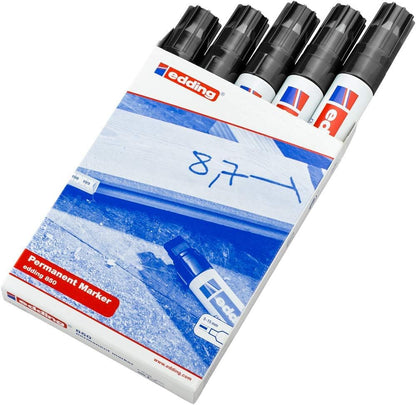edding 850 permanent marker - red - 5 pens - chisel tip 5-15 mm - for bold markings - waterproof, quick-drying, smear-proof pens - for cardboard, plastic, glass, wood, metal and fabric