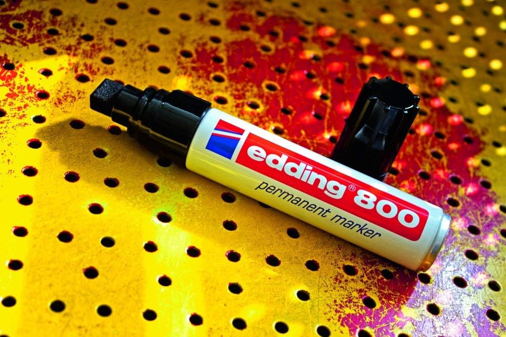 edding 800 permanent marker - blue - 5 pens - chisel tip 4-12 mm - for bold markings - waterproof, quick-drying, smear-proof pens - for cardboard, plastic, wood, metal, glass and fabric