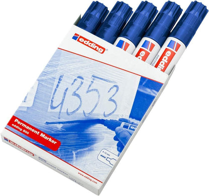 edding 800 permanent marker - blue - 5 pens - chisel tip 4-12 mm - for bold markings - waterproof, quick-drying, smear-proof pens - for cardboard, plastic, wood, metal, glass and fabric