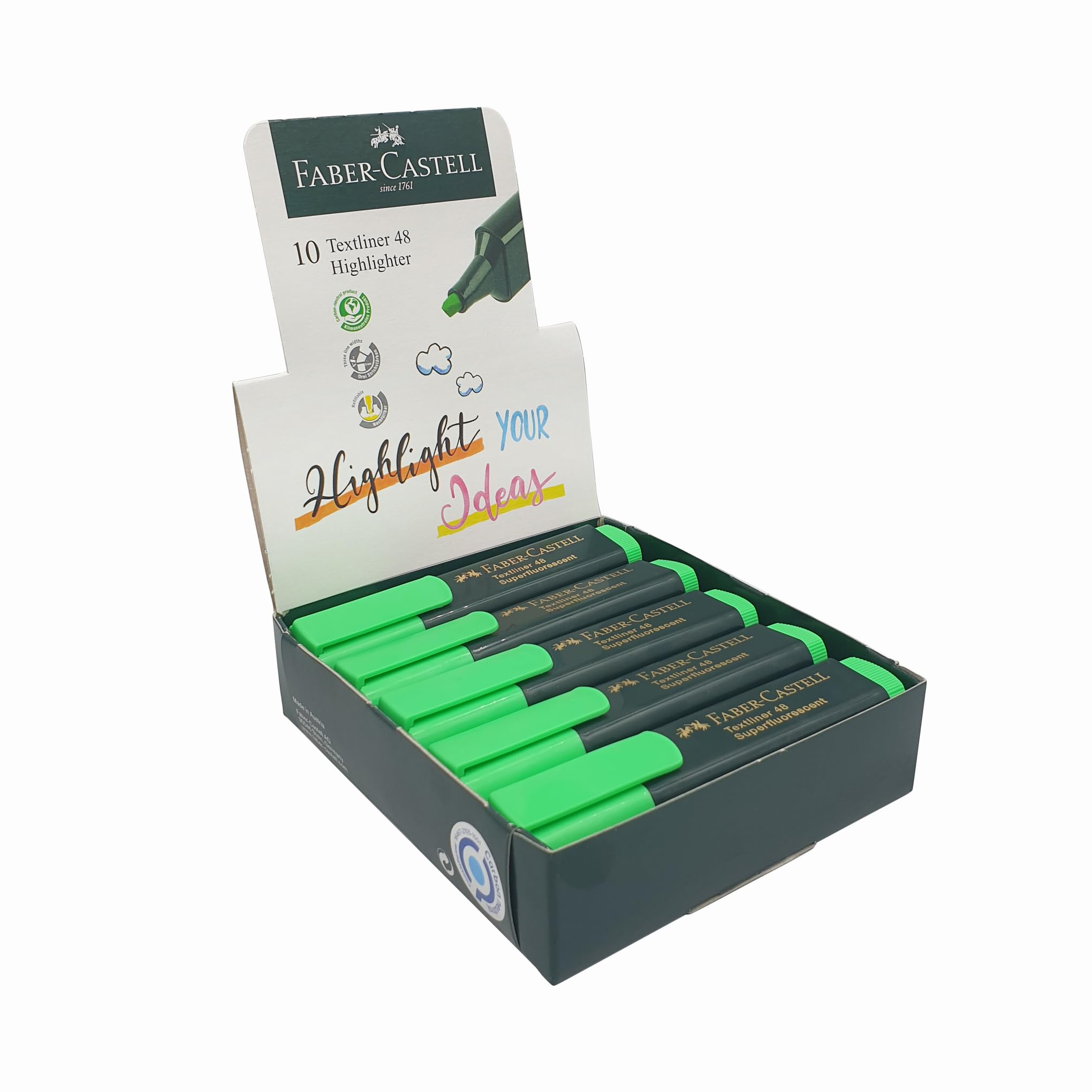 Faber-Castell 154863 - Evidenziatore Textliner, verde, 10 pezzi