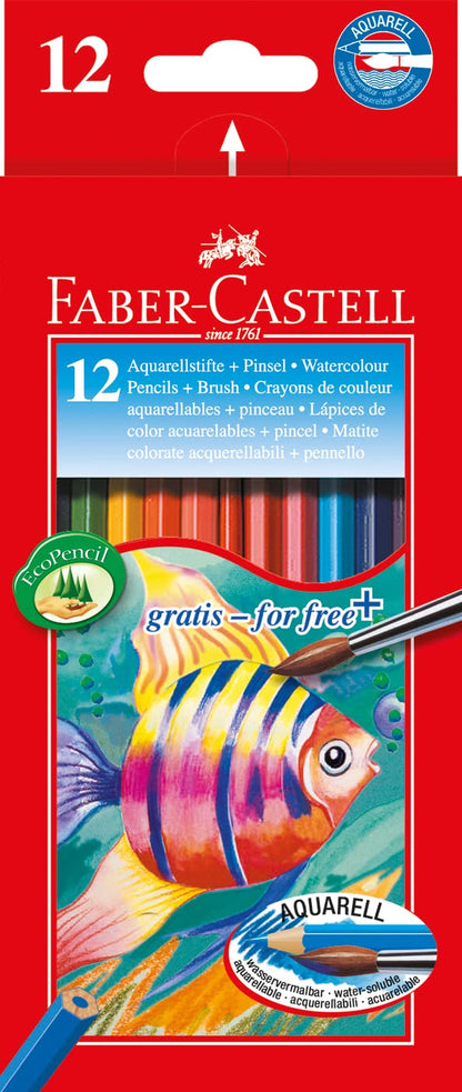 Faber-Castell Water Colour Pencils with Brush (Pack of 12 Pencils
