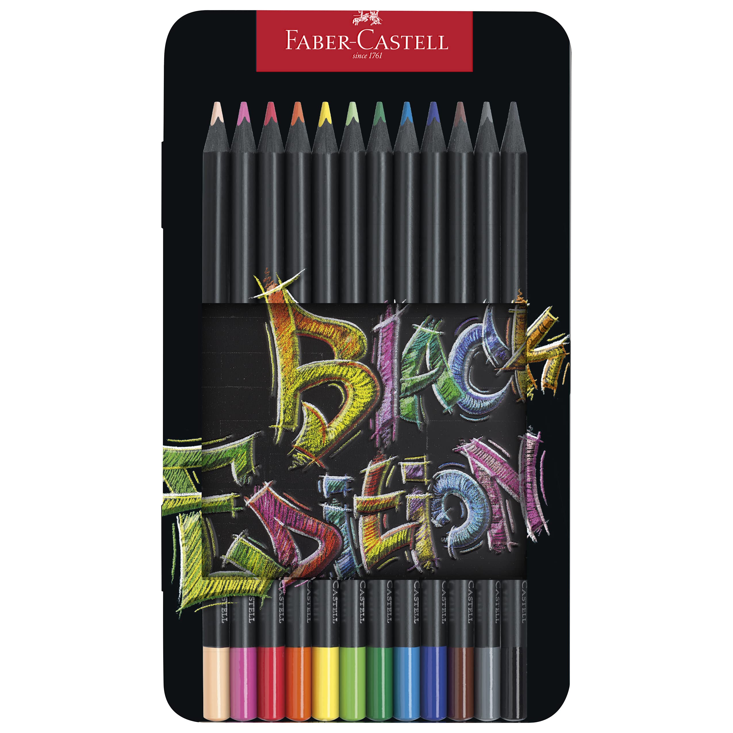 Faber-Castell Colouring Pencils Black Edition, tin of 12 tin of 12, Multicolor (116413