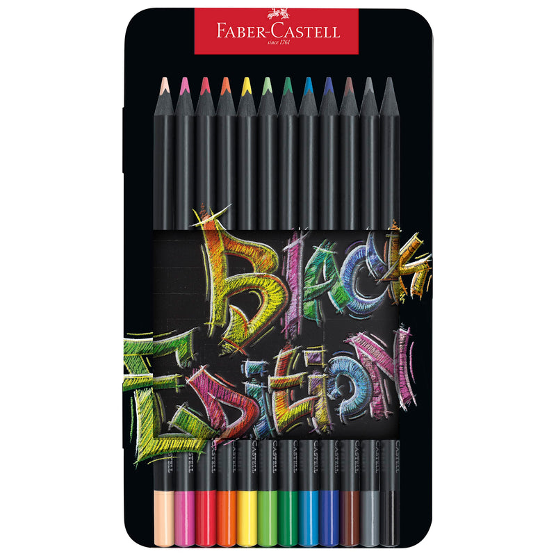 Faber-Castell Colouring Pencils Black Edition, tin of 12 tin of 12, Multicolor (116413