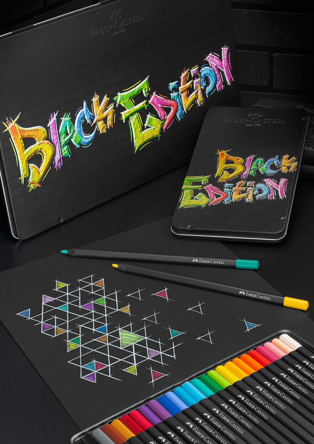 Faber Castell Colouring Pencils Black Edition, tin of 24 tin of 12