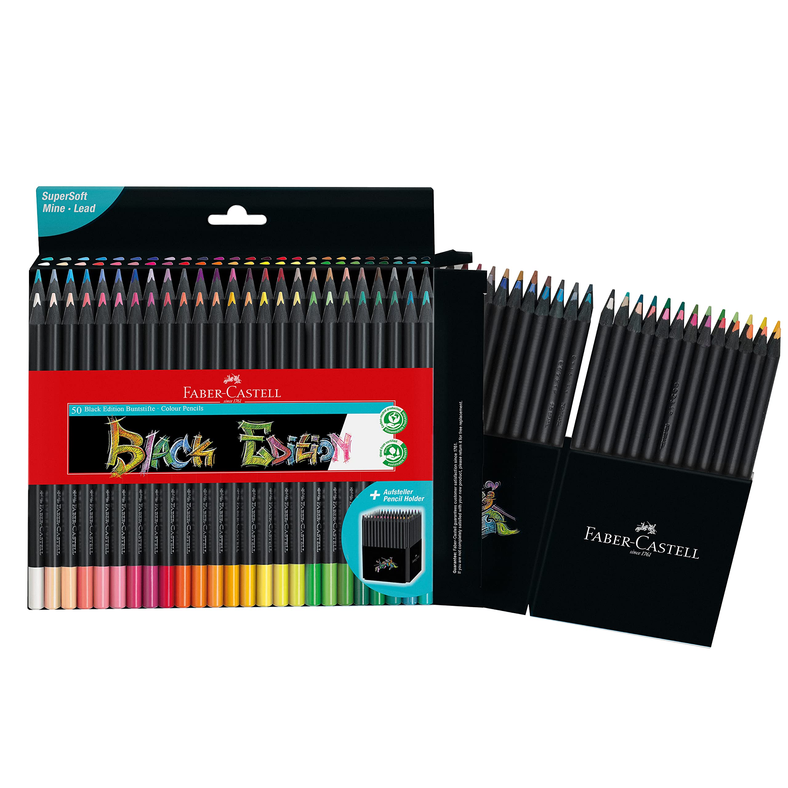 Faber-Castell Colouring Pencils Black Edition, Set of 50 tin of 12, (116450