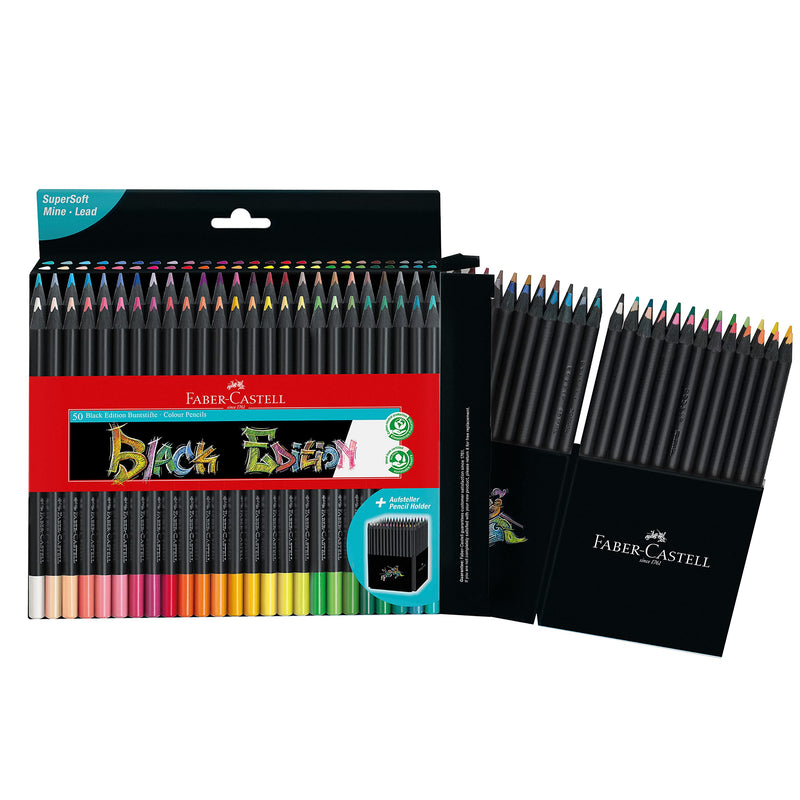 Faber-Castell Colouring Pencils Black Edition, Set of 50 tin of 12, (116450