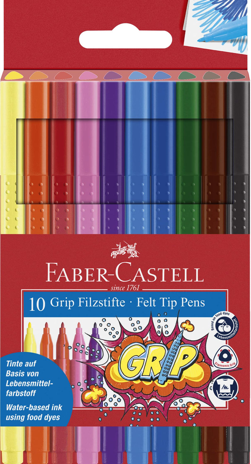 Faber-Castell "Grip Colour" Fibre Tip Pen with Plastic Case (Set of 10) assorted colours