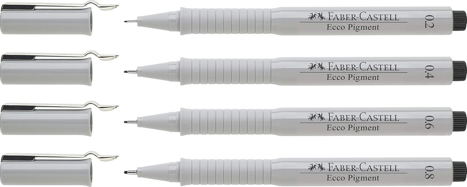 Faber-Castell Ecco Pigment Fibre Tip Pen Wallet, 4 Black Pens (0.2, 0.4, 0.6 & 0.8mm