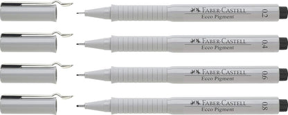 Faber-Castell Ecco Pigment Fibre Tip Pen Wallet, 4 Black Pens (0.2, 0.4, 0.6 & 0.8mm