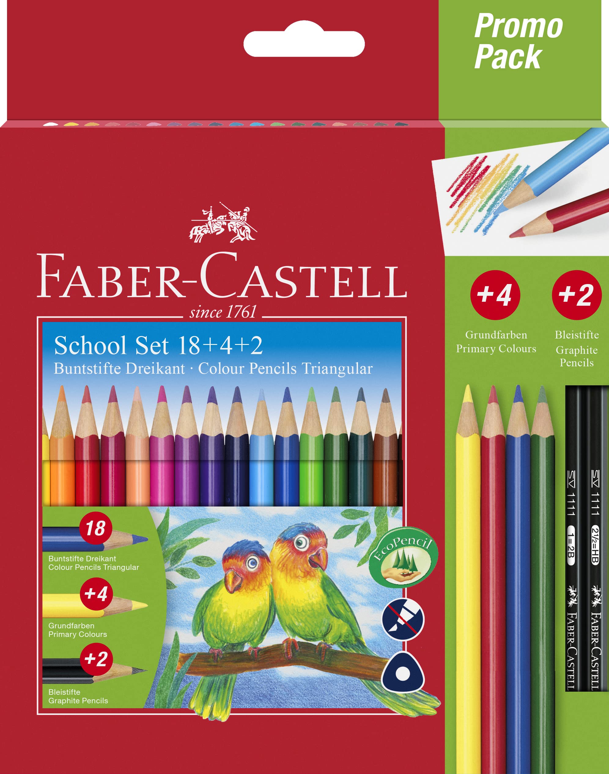 Faber-Castell 201597 Triangular Colour Pencil, Yellow,Blue,Green,Red, 24 Piece Set