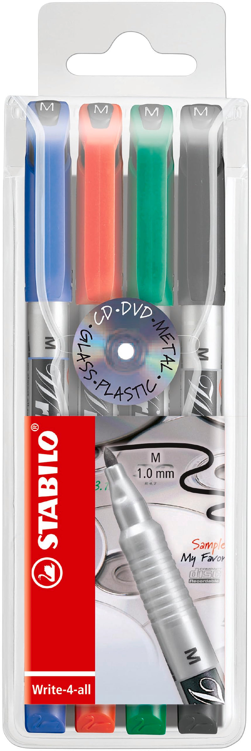 Permanent Marker - STABILO Write-4-all - Medium - Wallet of 4 - Assorted Colours