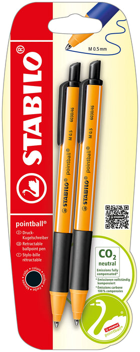 Ballpoint Pen - STABILO pointball - Pack of 2 - Black Pack of 2 Black