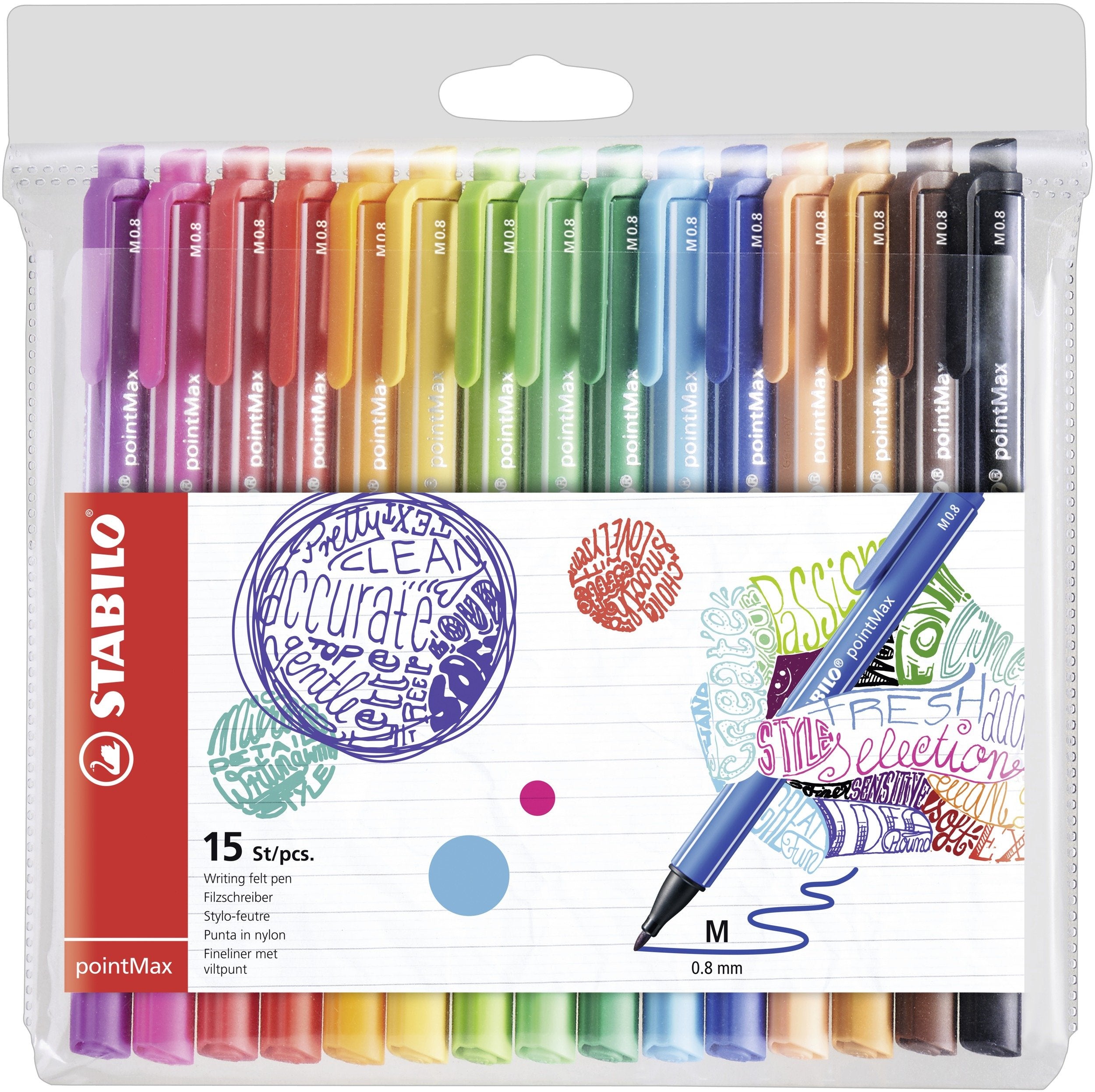 Fineliner - STABILO pointMax - 15 stuks- met 15 verschillende kleuren