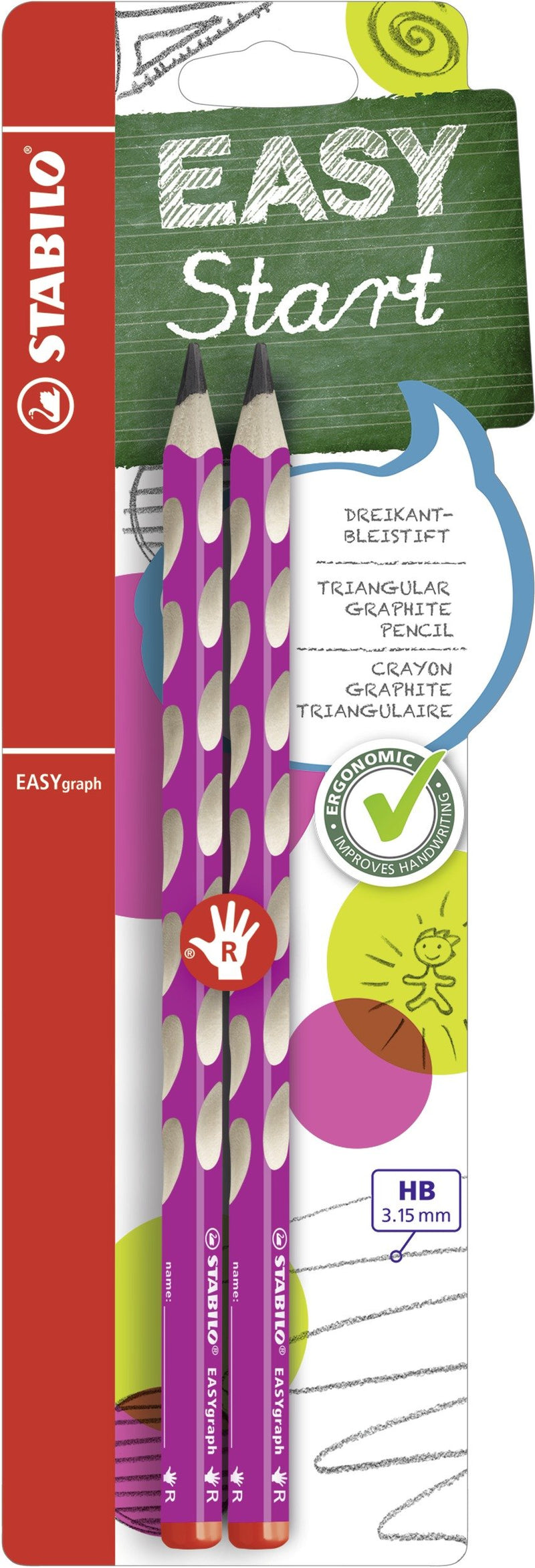 STABILO - Ergonomisch grafietpotlood voor rechtshandgen - EASYgraph - HB - 2 Stuks - Roze - Blister