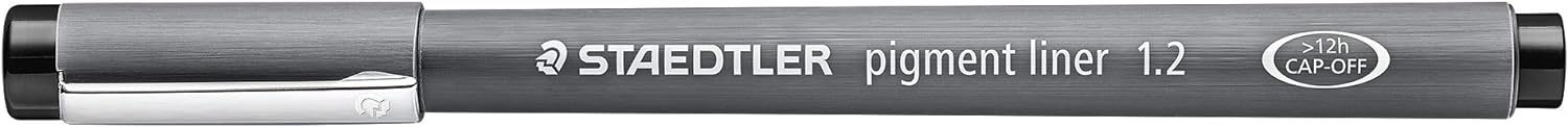 STAEDTLER 308 12-9 Pigment Liner Fineliner Pen for Writing & Technical Drawing - Black, 1.2mm (Box of 10) 1.2mm Black