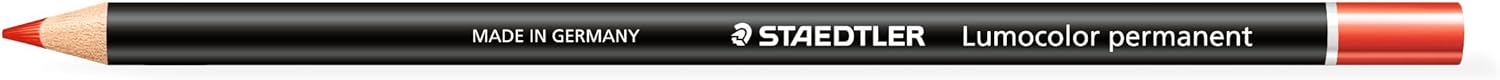 Staedtler 108 20-2 Lumocolor Permanent Glasochrom Dry Marker Pencil - Red (Pack of 12